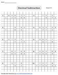 Subtracting Decimals using Grid: Mixed Review | Level 1