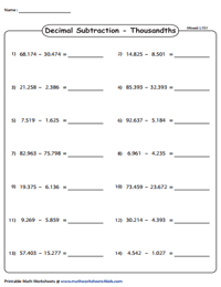 Horizontal Subtraction: Thousandths - Mixed Review | Level 1