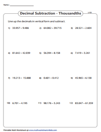 Line Up and Subtract: Thousandths | Level 1