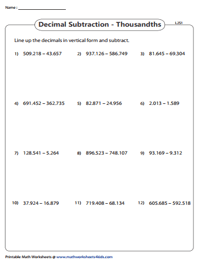 Line Up and Subtract: Thousandths | Level 2