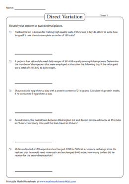 Variation Word Problems Worksheets | Direct, Inverse, Joint, Combined  Variation