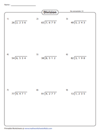 Dividing 4-digit by 2-digit Numbers Worksheets