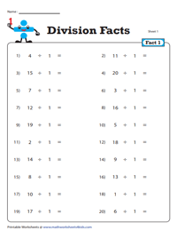 Division Facts Worksheets | Divisors from 1 to 12