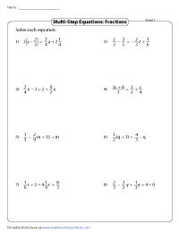 Multi-Step Equation Worksheets