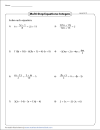Solving Equations Involving Integers: Level 2