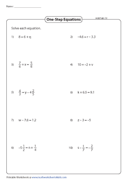 One-Step Equations: Integers, Fractions and Decimals