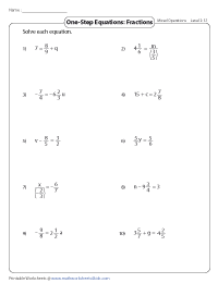 One Step Equation Worksheets