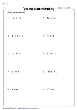 One Step Equation: Addition and Subtraction