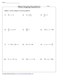 Rearranging Equations Worksheets | Literal Equations
