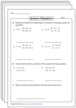Solving Systems of Equations with 3 Variables Worksheets