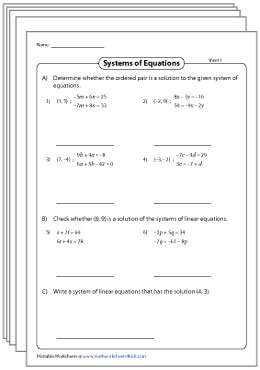 Systems of Equations Worksheets | Simultaneous Equations