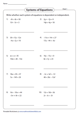 Systems of Equations Worksheets | Simultaneous Equations
