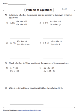 Systems of Equations Worksheets | Simultaneous Equations