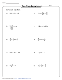 Two-Step Equation Worksheets
