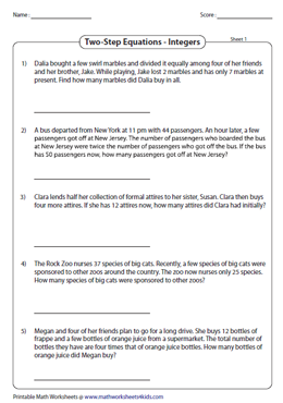 worksheet on writing equations from word problems