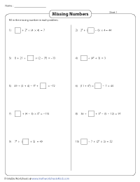 Evaluating Numerical Expressions with Exponents Worksheets
