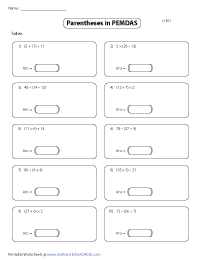 Evaluating Numerical Expressions with Parentheses Worksheets