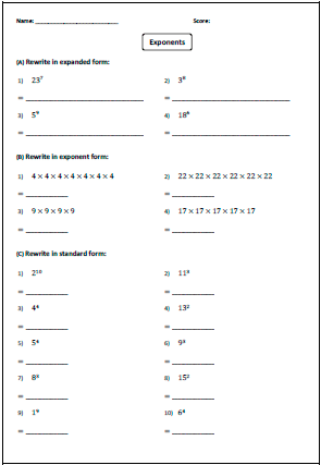 expanded form exponents worksheet
 Exponents Worksheets