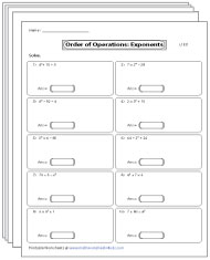 Evaluating Numerical Expressions with Exponents Worksheets