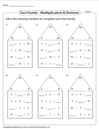 Fact Families | Fill in the Missing Boxes