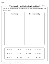Multiplication and Division Fact Family Worksheets