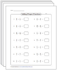 Adding Like Fractions Worksheets