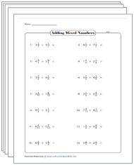 Adding Mixed Numbers Worksheets