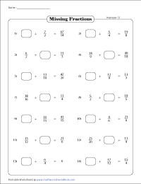 Adding Unlike Fractions (Different Denominators) Worksheets