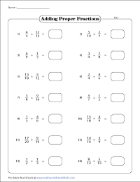 Adding Unlike Fractions (Different Denominators) Worksheets