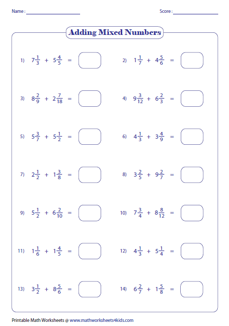 Adding Fractions Worksheets