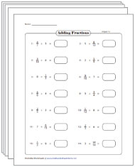 Adding Fractions with Whole Numbers Worksheets
