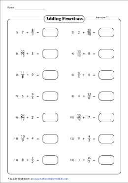 Adding Fractions with Whole Numbers Worksheets