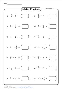 Addition of Fractions with Whole Numbers - Mixed Review