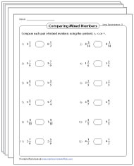 Comparing Mixed Numbers Worksheets