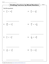 Dividing Fractions Worksheets