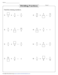 Dividing Fractions Worksheets
