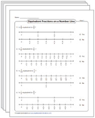 Equivalent Fractions on a Number Line Worksheets