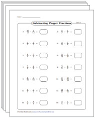Subtracting Like Fractions Worksheets