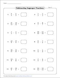 Subtracting Like Fractions Worksheets