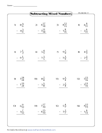 Subtracting Mixed Numbers Worksheets
