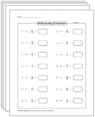 Subtracting Fractions from Whole Numbers Worksheets