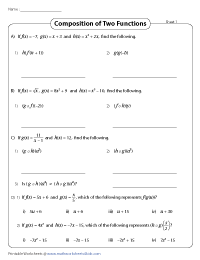 Composition of Functions Worksheets