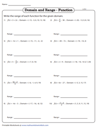 Domain and Range Worksheets