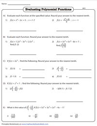 Evaluating Polynomial Functions | Moderate