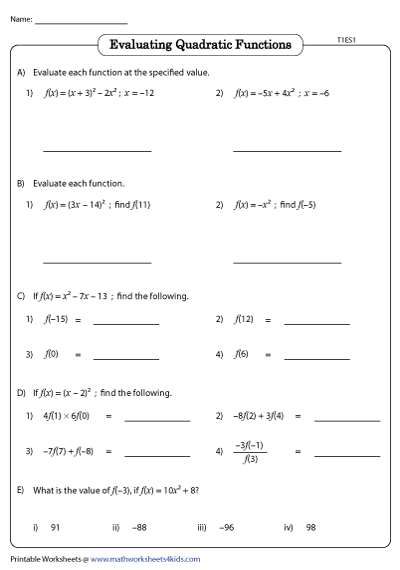 solving problems with quadratic functions mastery test