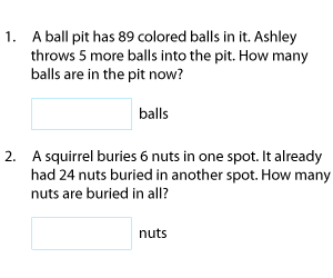 Two-Digit by One-Digit Addition Word Problems