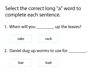 Using Long A Words to Complete the Sentences