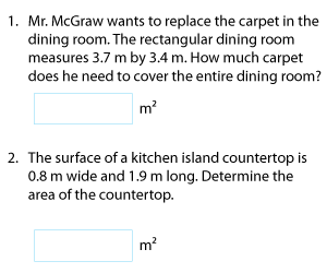 Finding Area of a Rectangles in Metric Units | Word Problems