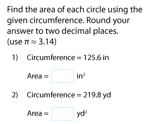 Area from Circumference of Circles | Customary Units