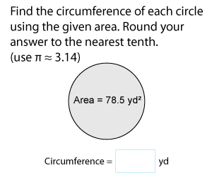 Circumference from Area of Circles | Customary Units